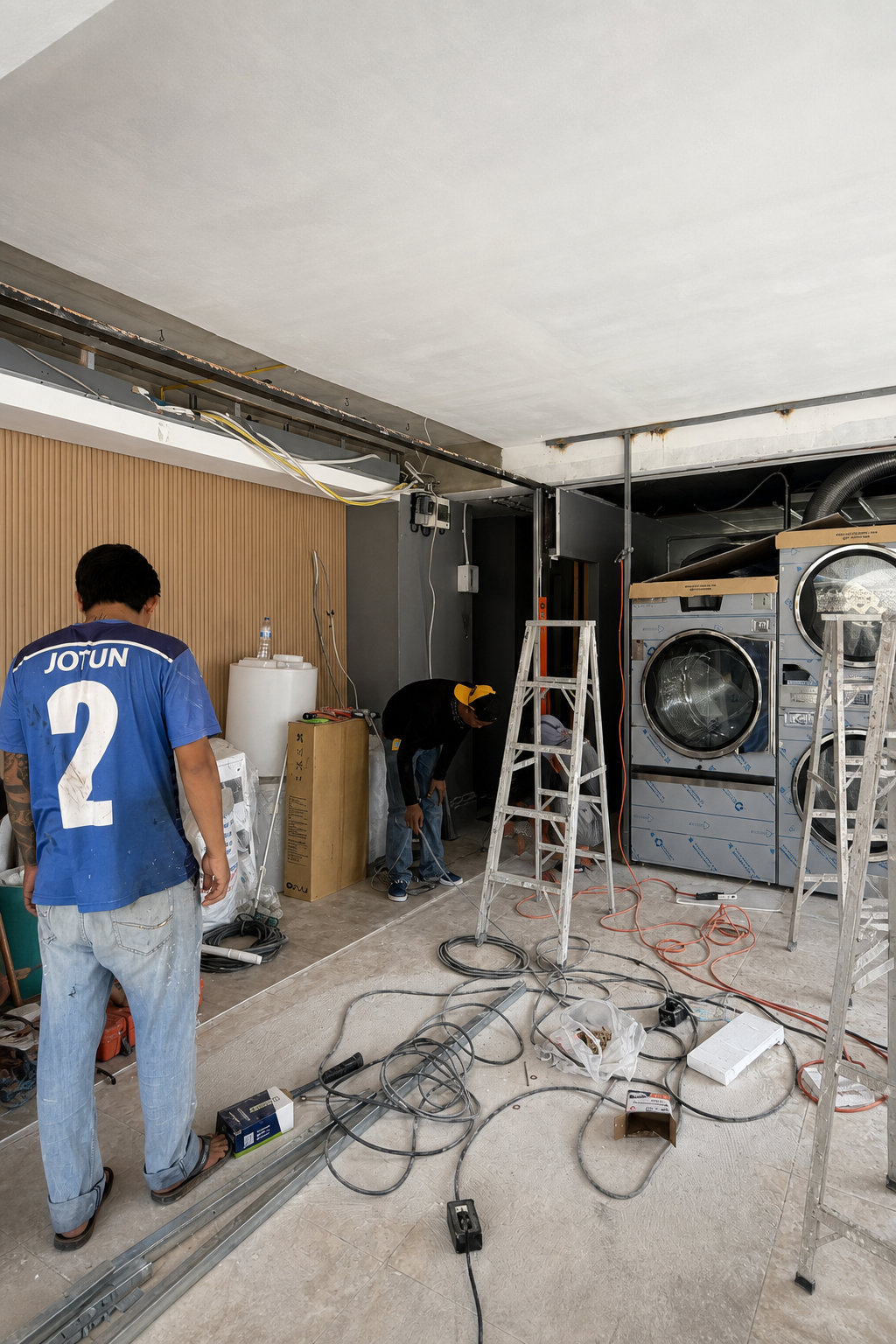 ช่างกำลังดำเนินงาน Built-in และตกแต่งร้าน